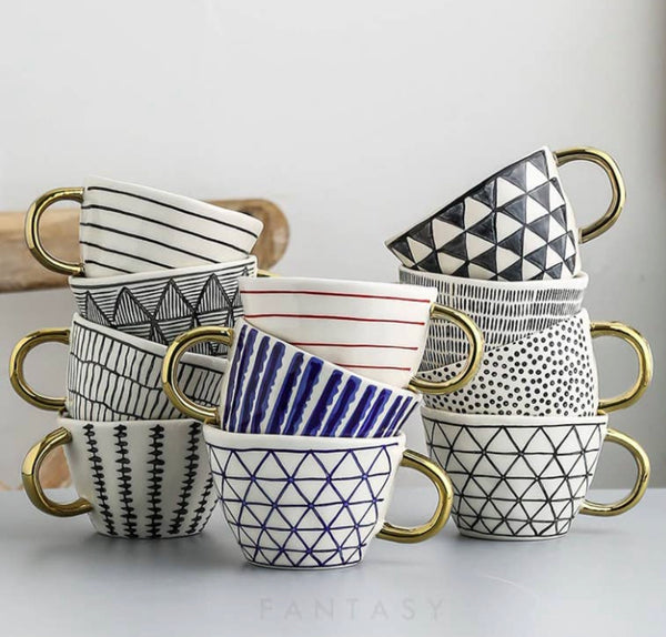 Nordic Style Ceramic Mugs With Triangular Handles