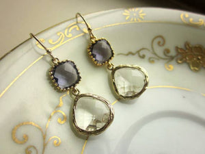 AMETHYST CRYSTAL GOLD TWO TIER EARRINGS