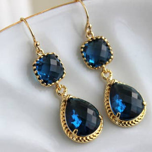 GOLD SAPPHIRE EARRINGS NAVY BLUE