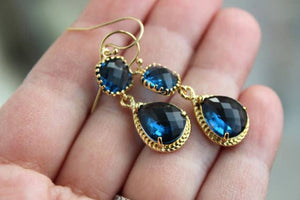 GOLD SAPPHIRE EARRINGS NAVY BLUE