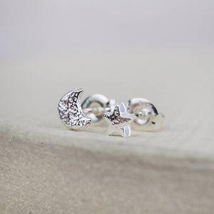 STERLING SILVER MOON AND HEART STUDS