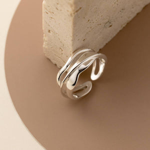 ADJUSTABLE LAYERED SILVER RING