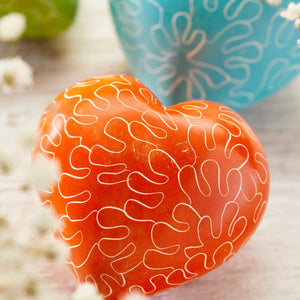 SOAPSTONE DECORATED HEART SHAPED PEBBLE - VARIOUS COLOURS