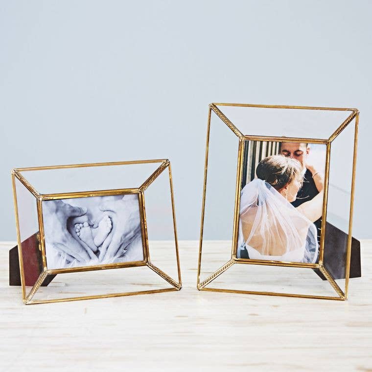 HANDMADE RECYCLED GLASS AND METAL PHOTO FRAME AND STAND