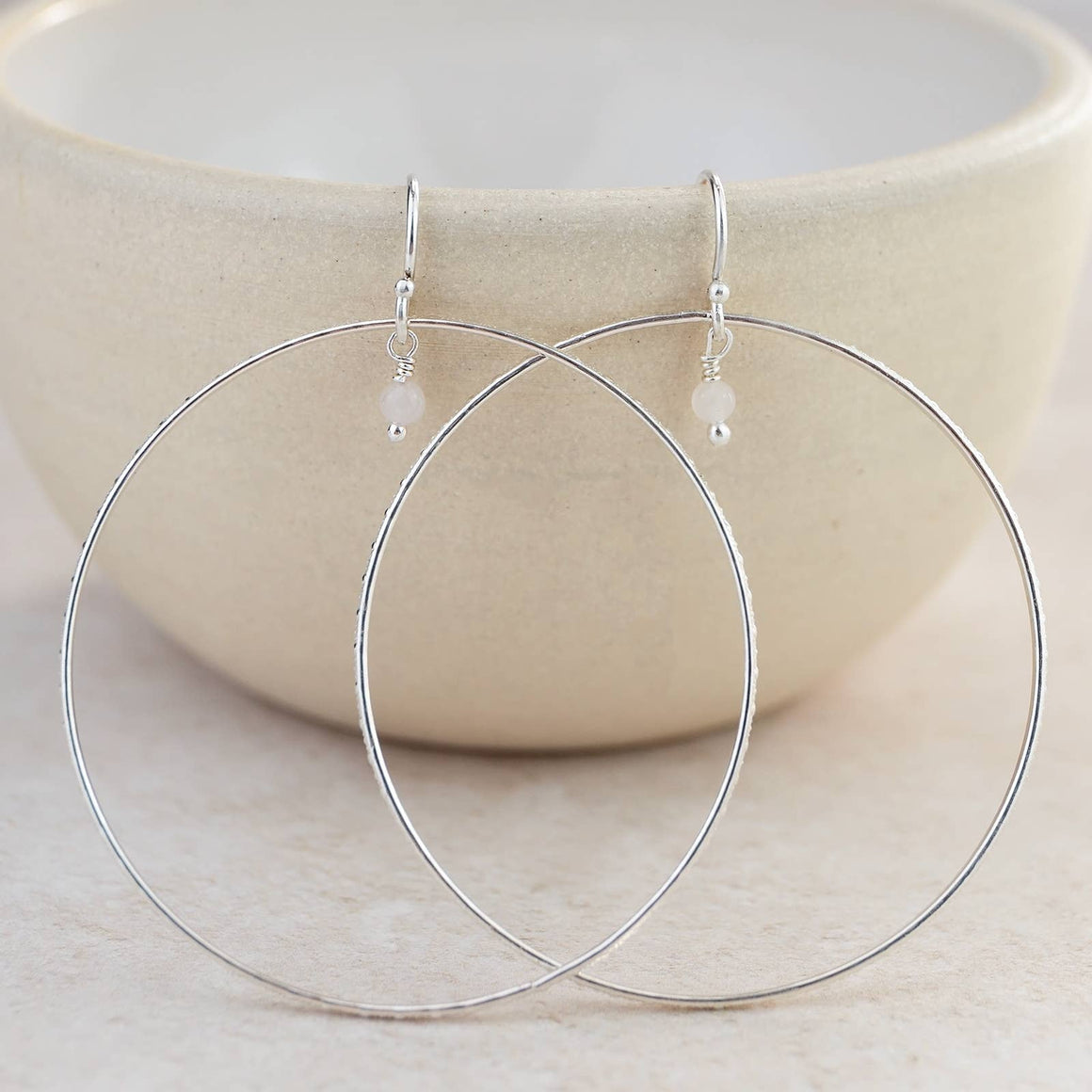 STERLING SILVER CELESTIAL ROSE QUARTZ HOOP EARRINGS