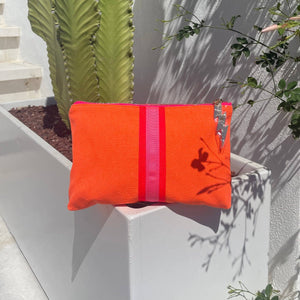 BRIGHT ORANGE LUCKY STRIPE CLUTCH