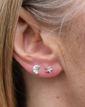 STERLING SILVER MOON AND HEART STUDS