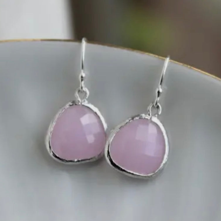 SILVER PINK OPAL EARRINGS