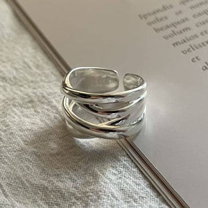 ADJUSTABLE LAYERED SILVER RING