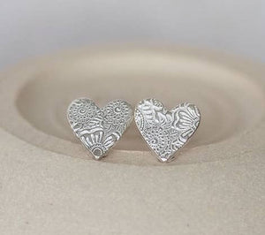 STERLING SILVER TEXTURED HEART STUDS