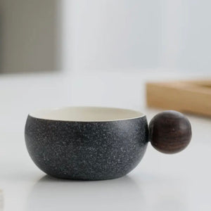 CERAMIC ESPRESSO COFFEE CUPS WITH WOODEN HANDLE -VARIOUS COLOURS