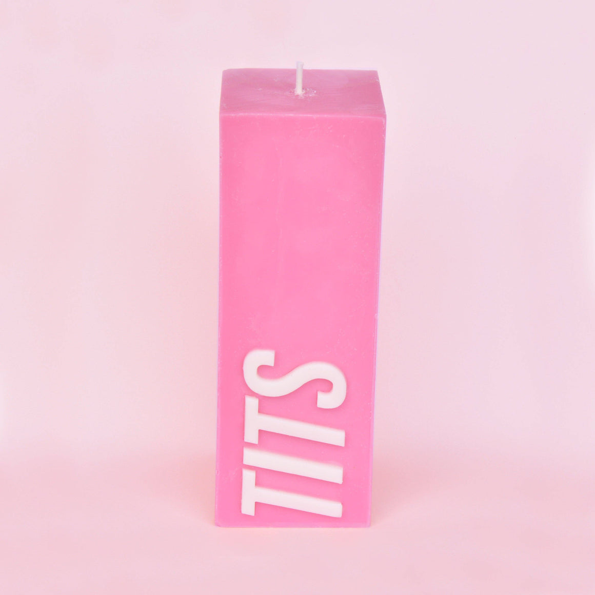 PINK RIBBON TITS SLOGAN BLOCK PILLAR CANDLE