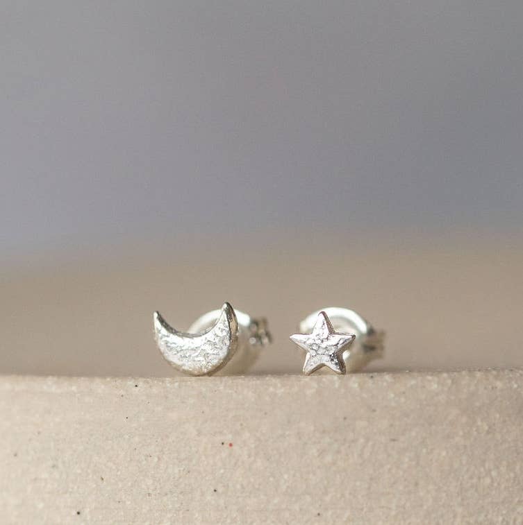 STERLING SILVER MOON AND HEART STUDS