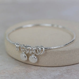 STERLING SILVER NUGGET CHARM BANGLE - 2 VARIANTS