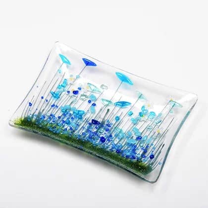 HANDMADE FUSED GLASS - CORNFLOWER MEDIUM TRINKET DISH