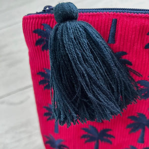 PINK CORD PALM TREE MAKEUP BAG