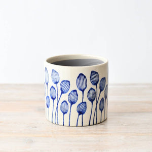 STONEWARE BLUE LEAF PLANTER, 14cm