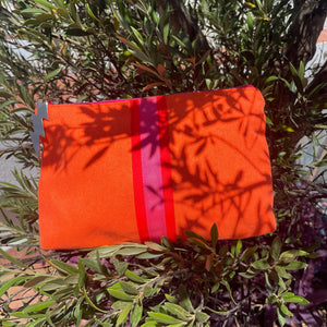 BRIGHT ORANGE LUCKY STRIPE CLUTCH