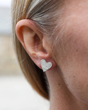 STERLING SILVER TEXTURED HEART STUDS