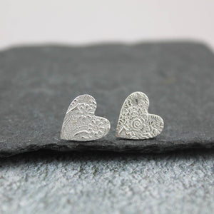 STERLING SILVER TEXTURED HEART STUDS