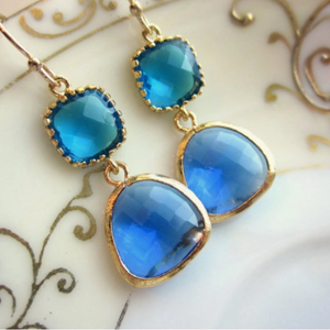 CAPRI BLUE AND GOLD TWO TIER EARRINGS