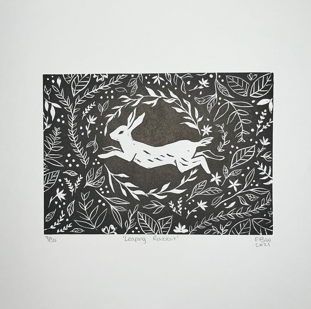 PRINT - LEAPING RABBIT LINO PRINT - Feather & Twigs